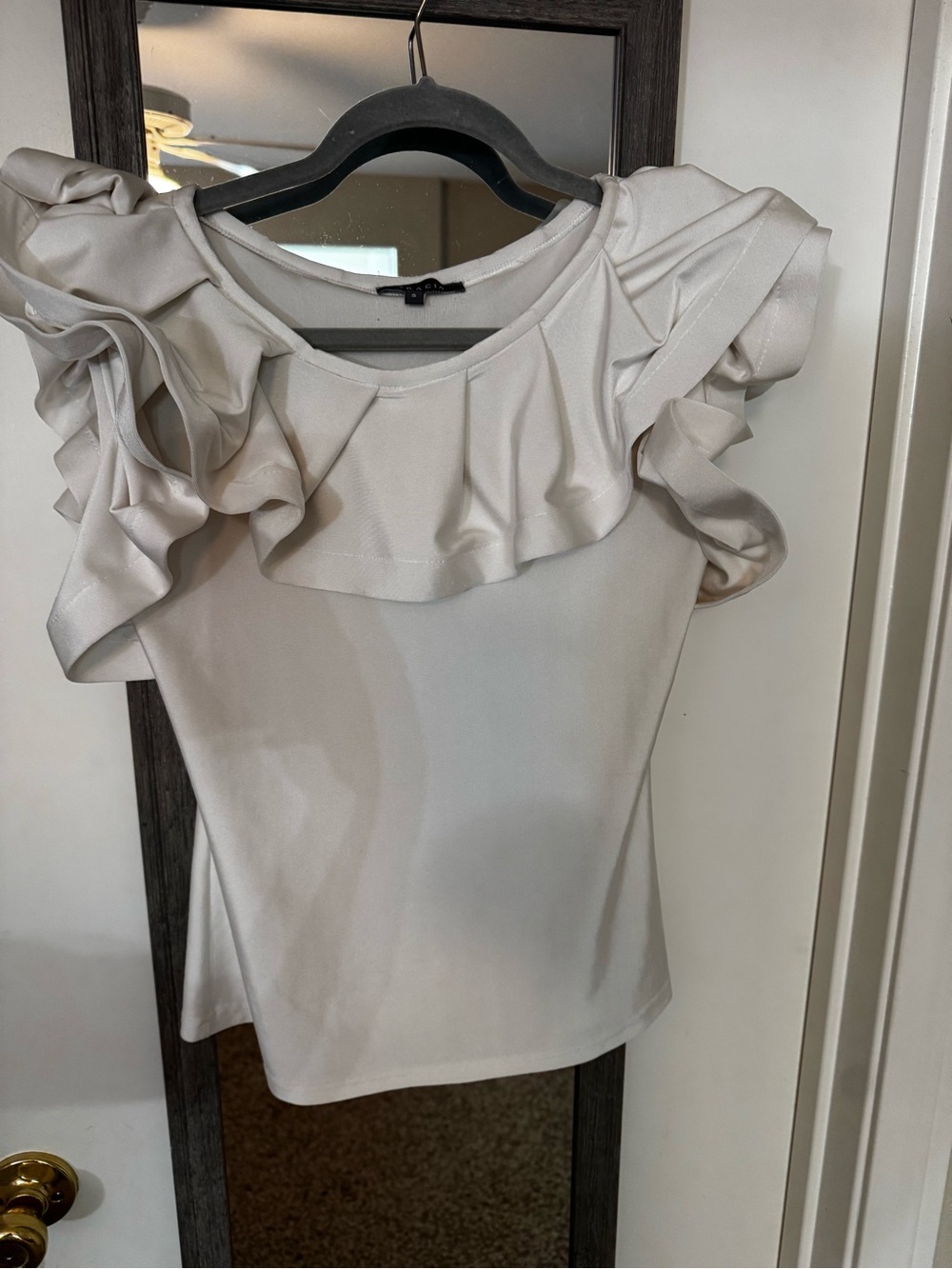 Gracia Cream Ruffle-Shoulder Blouse
